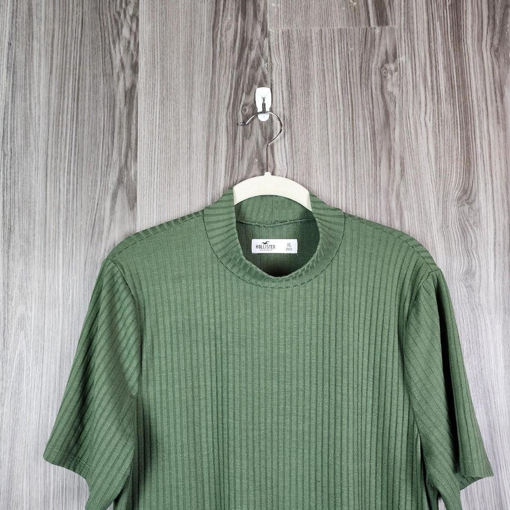 Hollister Womens XL Olive Green Ribbed Mock Neck Short Sleeve T-Shirt Dress - Picture 2 of 4